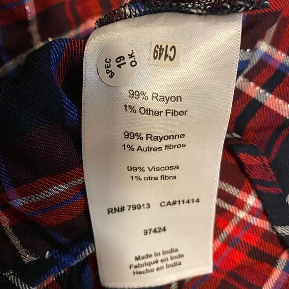 Motherhood Maternity Red Blue Silver Plaid Shirt - Picture 5 of 6